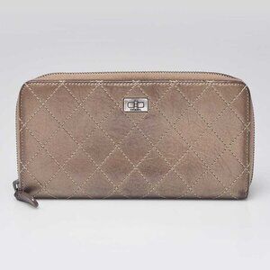 Chanel Bronze Calfskin Quilted Leather L-Gusset Zip Wallet